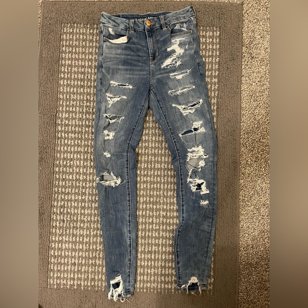 American Eagle Outfitters Distressed Curvy High Rise Jegging Size 6 X-LONG